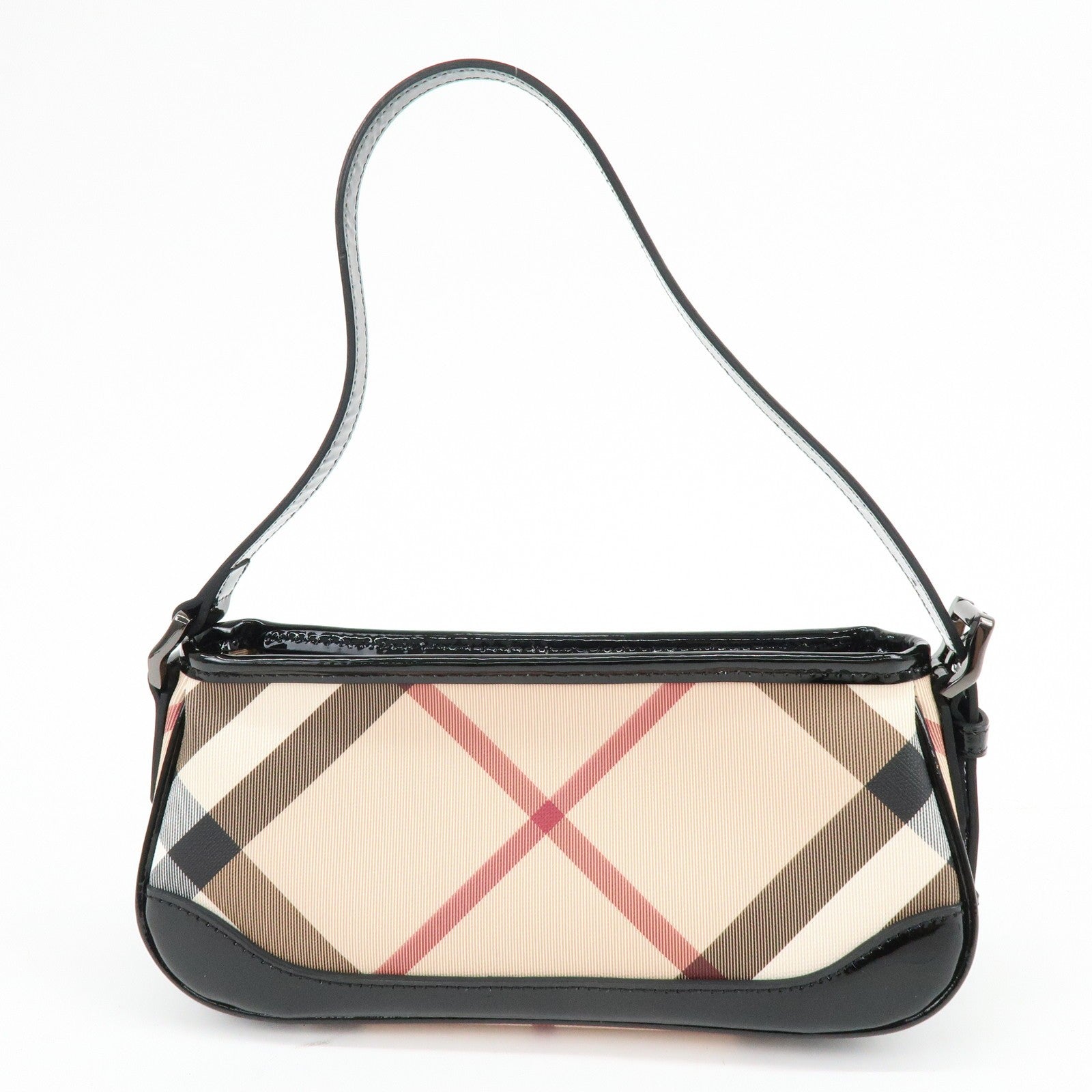 Burberry Nova Plaid Hand Bag - Beige, Black, PVC, Patent Leather