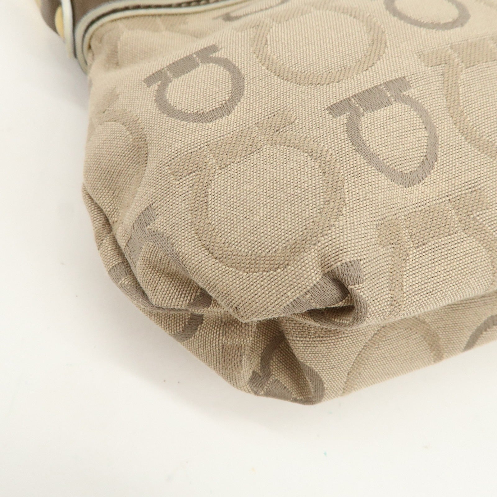 Ferragamo Gancini Shoulder Hand Bag - Beige Brown, Canvas Leather