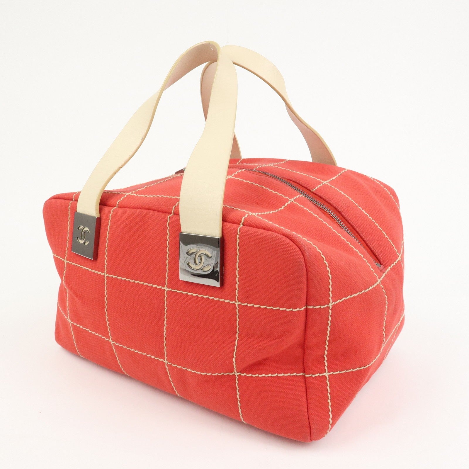 Chanel Chocolate Bar COCO Mark Hand Bag - Red, Canvas Leather