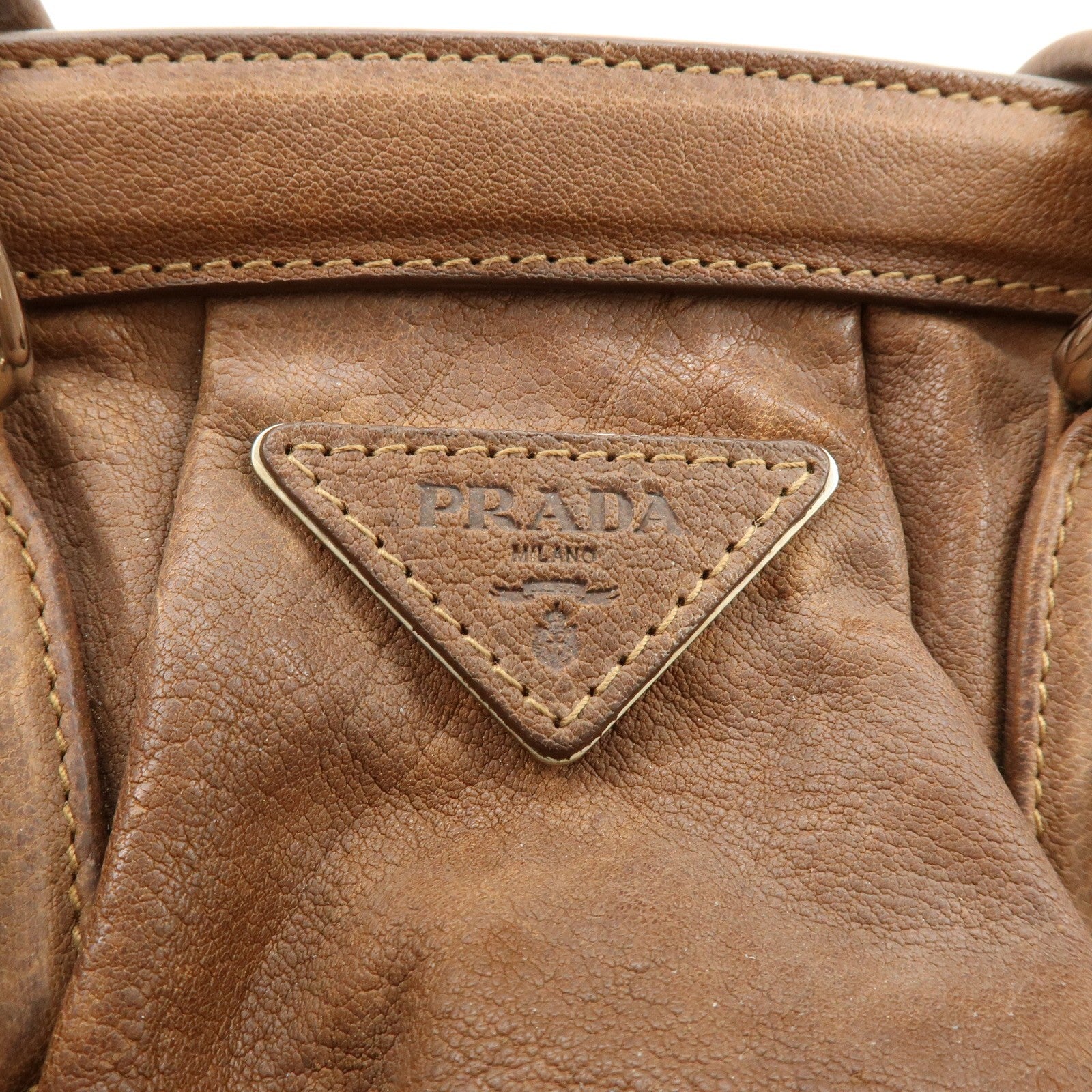 Prada Boston Hand Bag - Brown, Leather