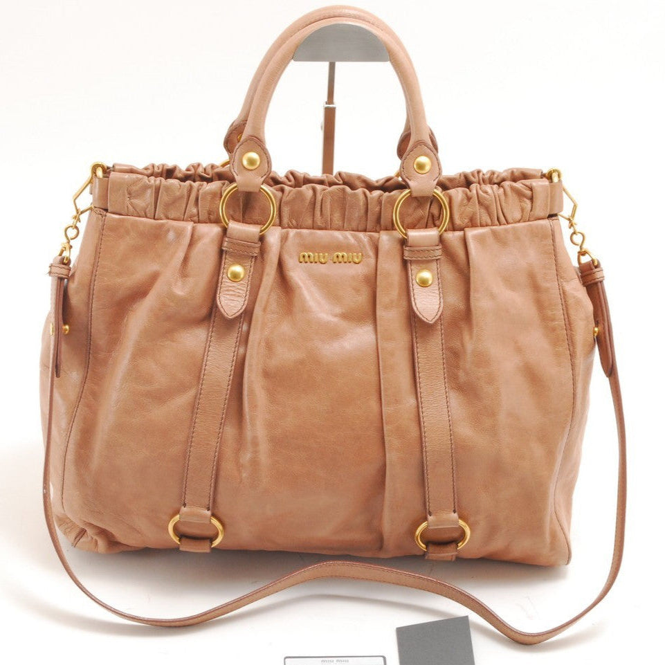 Miu Miu Vitello Lux 2Way Shoulder Tote Bag - Pink Beige, Leather