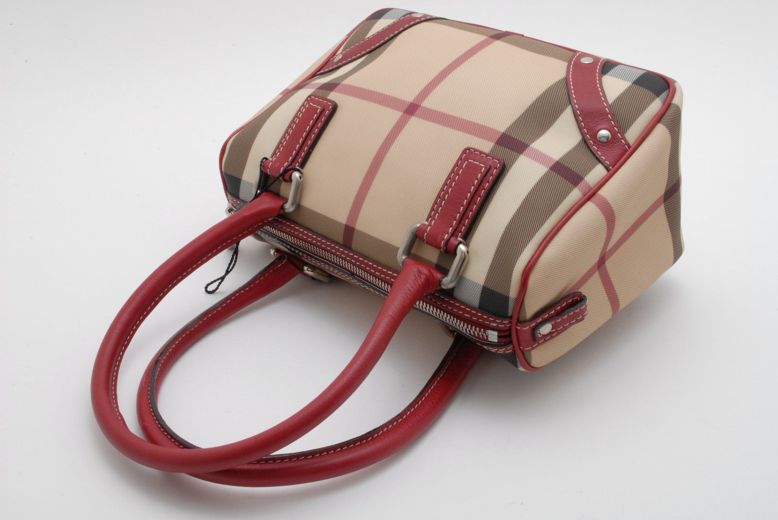 Burberry Nova Check Handbag - Red, Leather