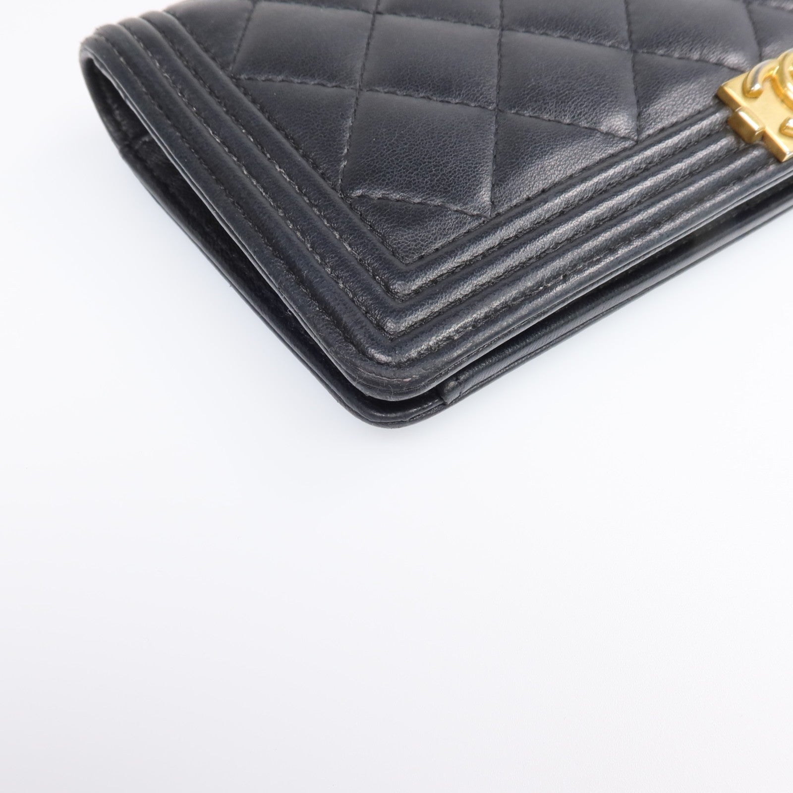 CHANEL CC GHW Boy Long Wallet - Black, Lambskin Leather