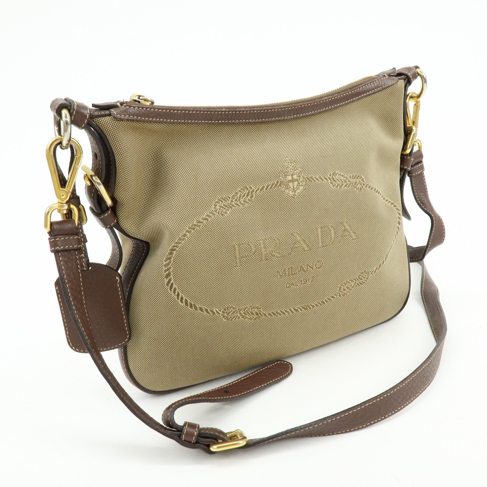 Prada Logo Jacguard Shoulder Bag - Brown, Leather