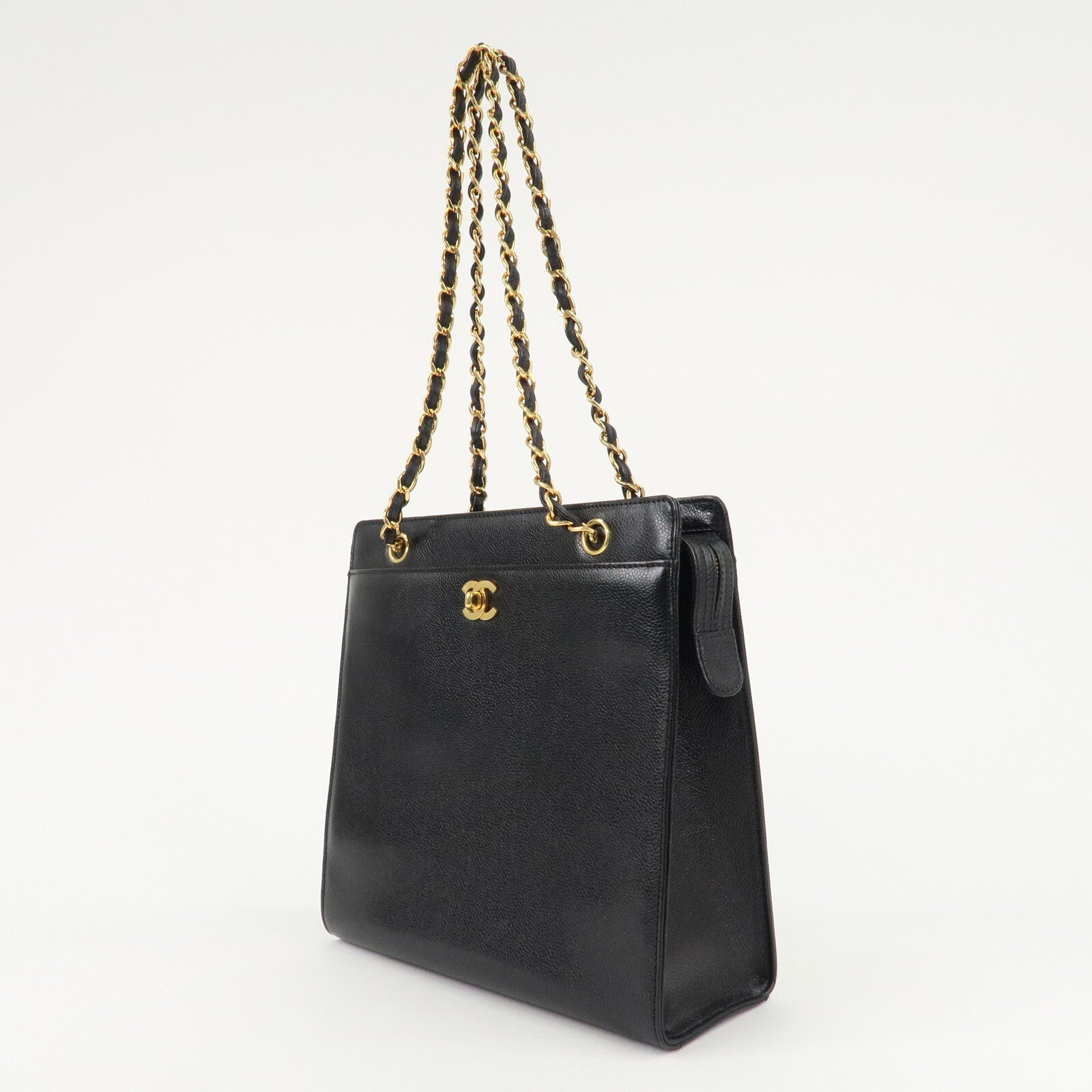 Chanel COCO Mark Caviar Skin Chain Tote Bag - Black/Gold, Caviar Skin