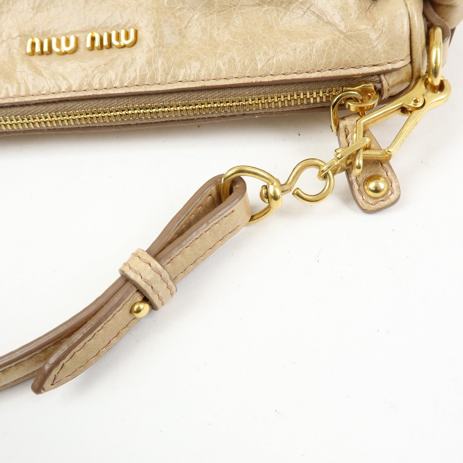 Miu Miu Double Sided Ribbons Handbag - Beige, Leather