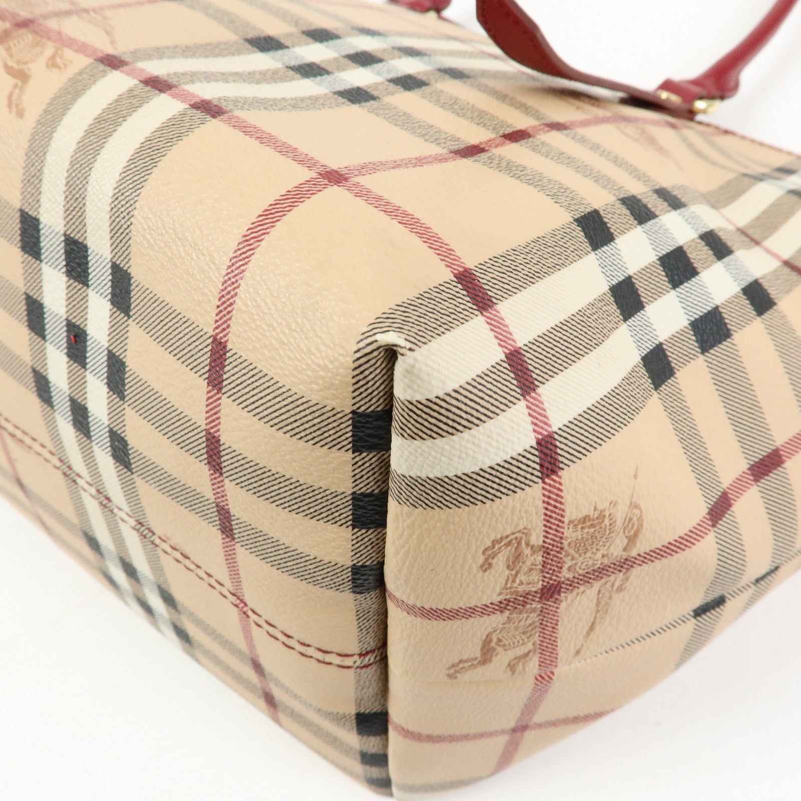 Burberry Nova Plaid Tote Bag - Beige, Red, PVC Leather