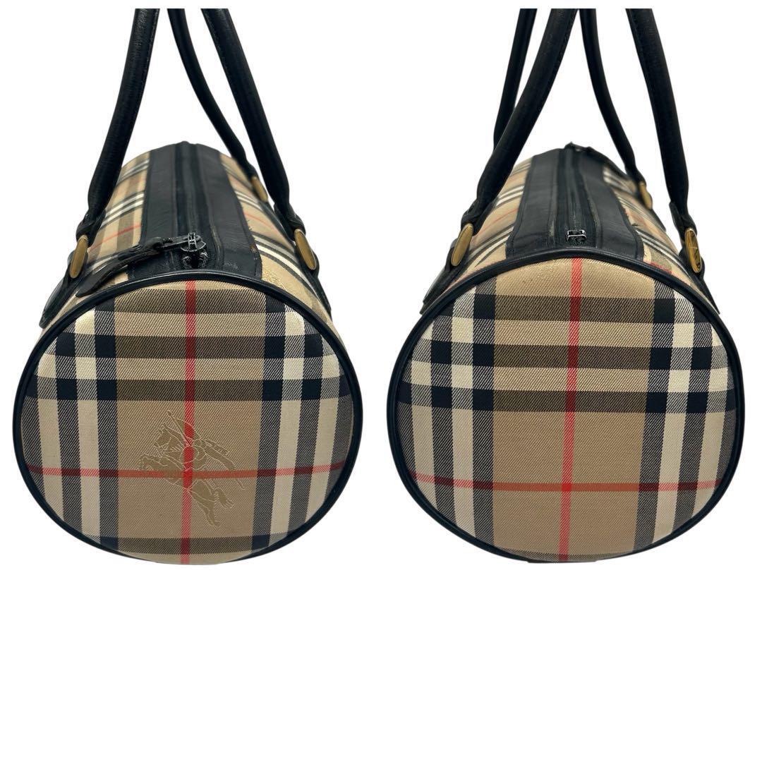 Burberry Nova Check Cylindrical Hand Bag - Black x Beige, Canvas and Leather