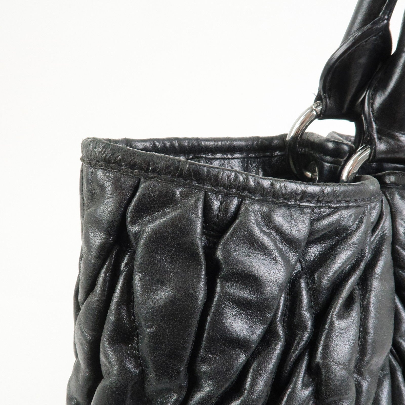Miu Miu Matelasse 2Way Hand Bag - Black, Leather