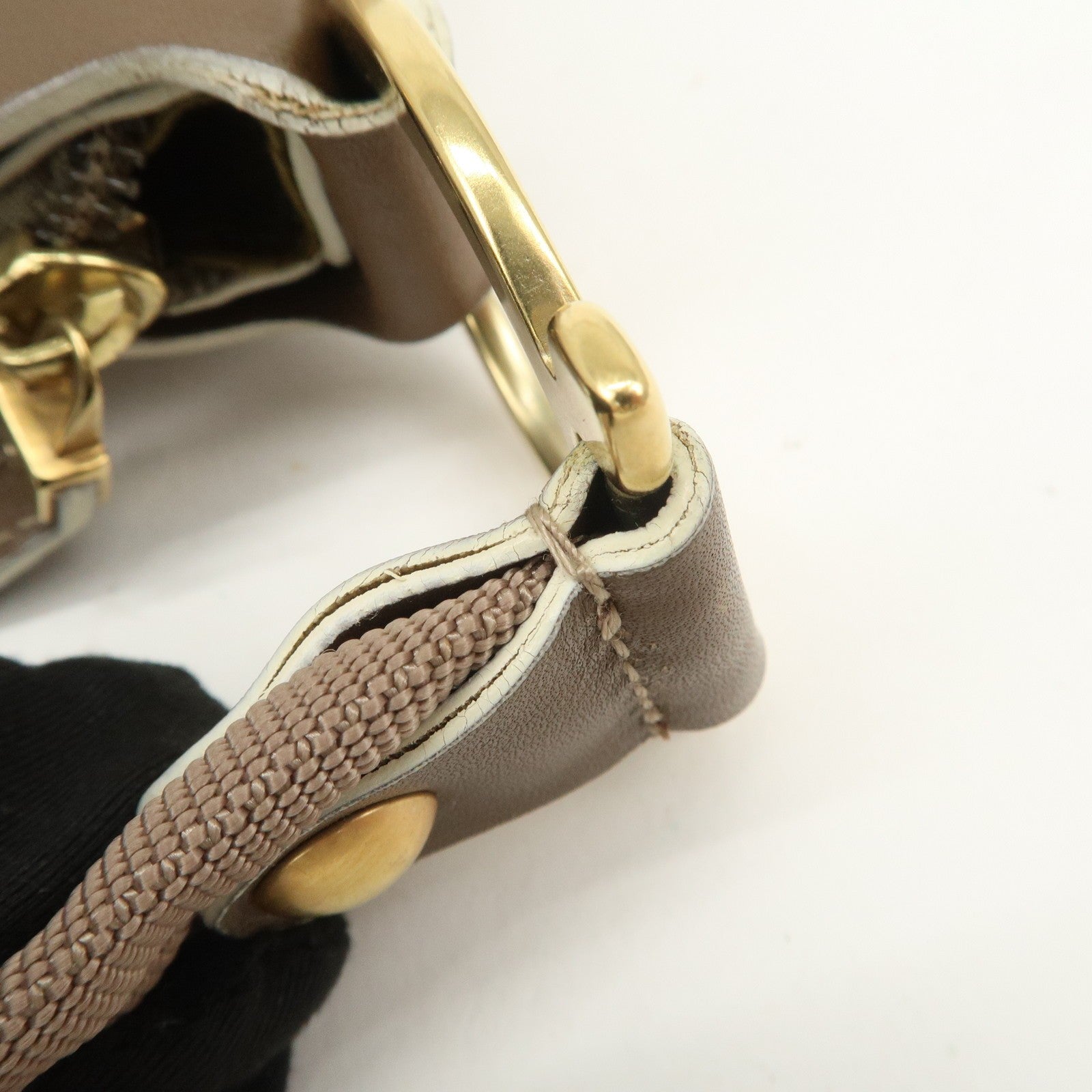 Ferragamo Gancini Shoulder Hand Bag - Beige Brown, Canvas Leather