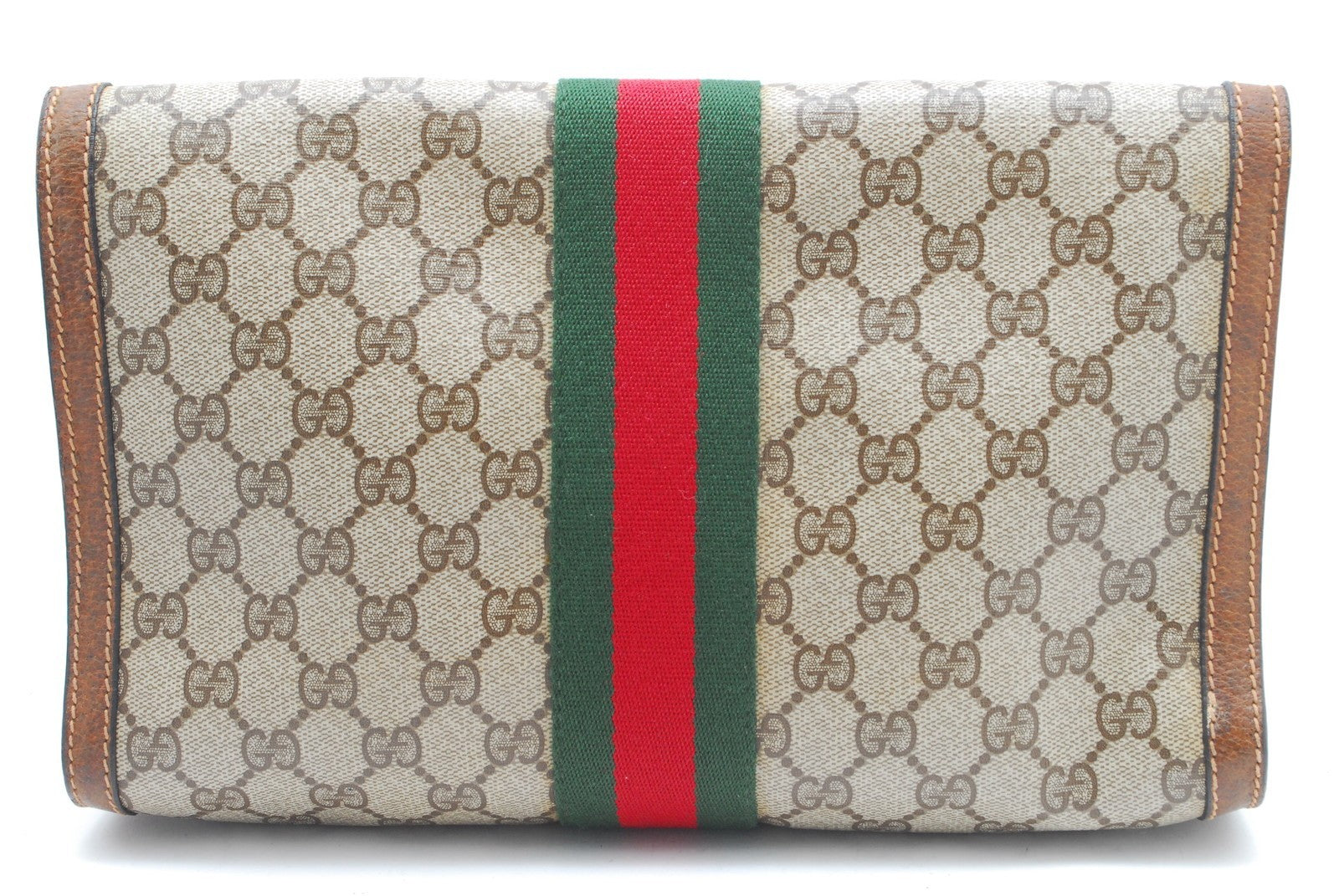Gucci Sherry Line Clutch Bag - Beige, PVC Leather