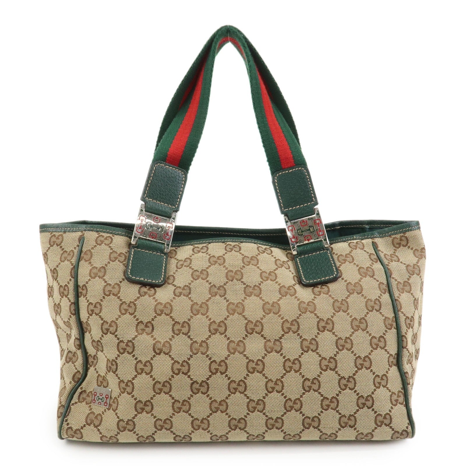 Gucci Tote Hand Bag - Brown and Green, GG Canvas and Leather