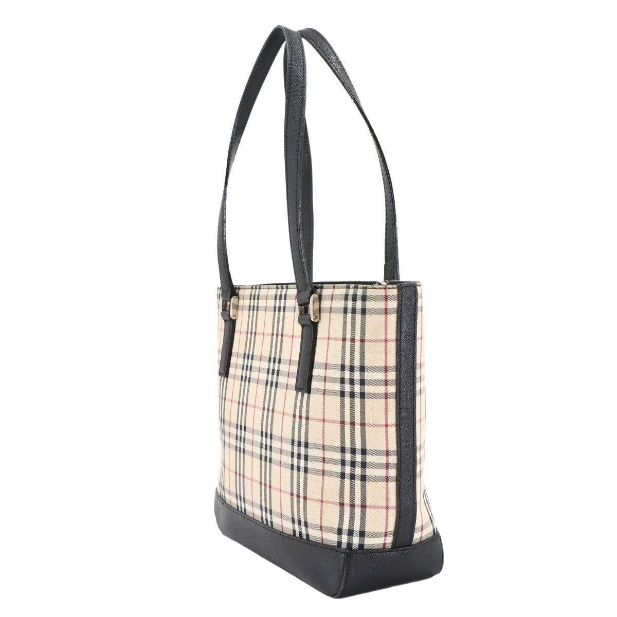 Burberry Plaid Handbag - Beige Black, Canvas Leather