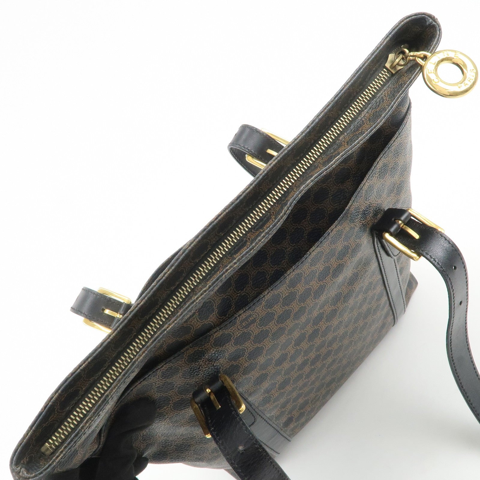 Celine Macadam Logo Tote Bag - Black and Brown, PVC Coated Canvas and Leather