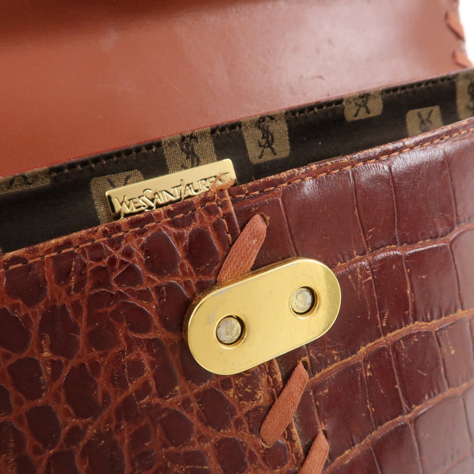 Saint Laurent Paris Embossed Leather Hand Bag - Red Brown, Leather