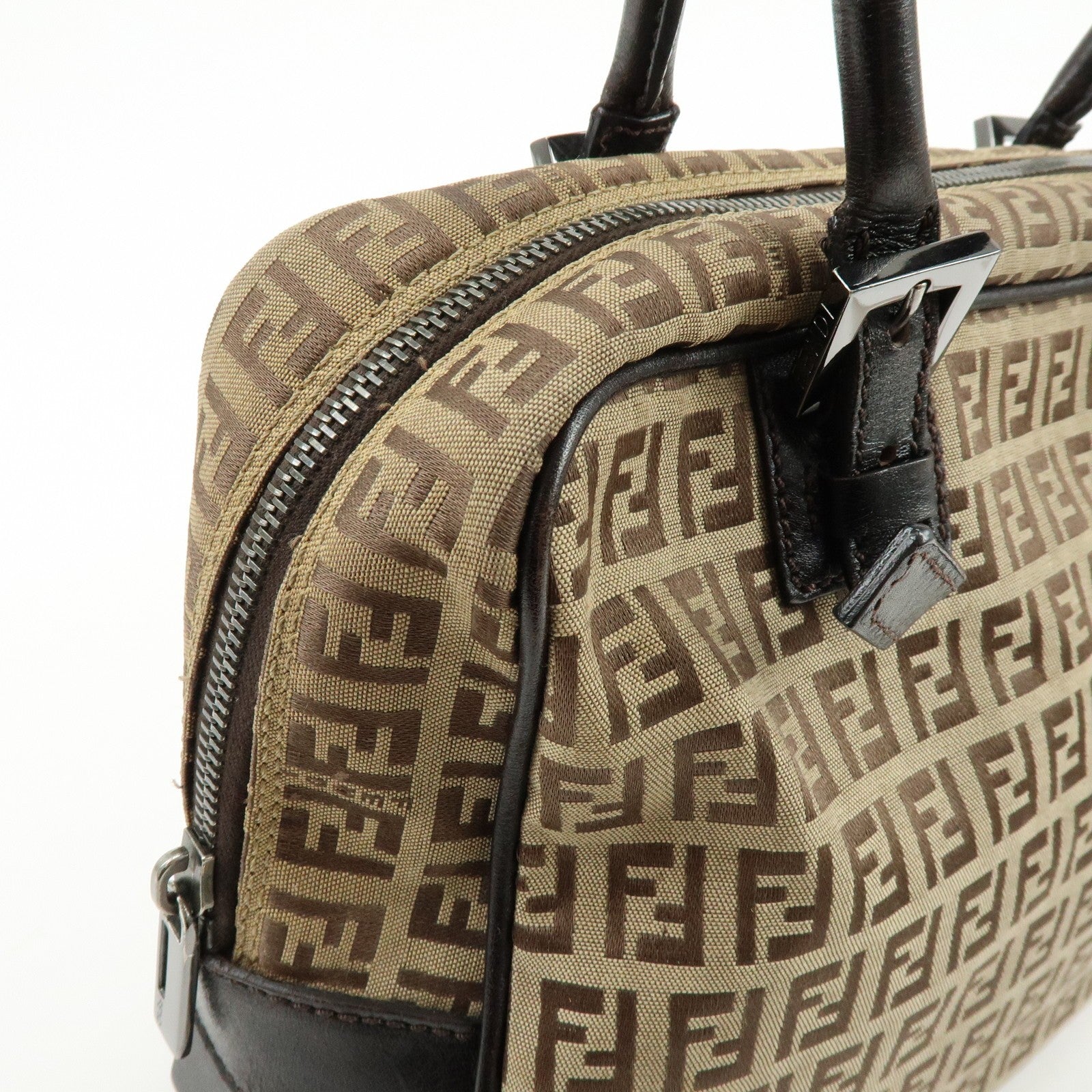 Fendi Zucchino Boston Shoulder Bag - Beige, Canvas Leather