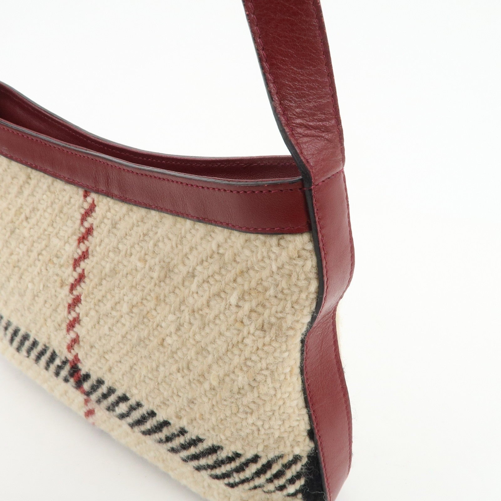 Burberry Hand Bag - Wine Red, Beige, Wool, Leather