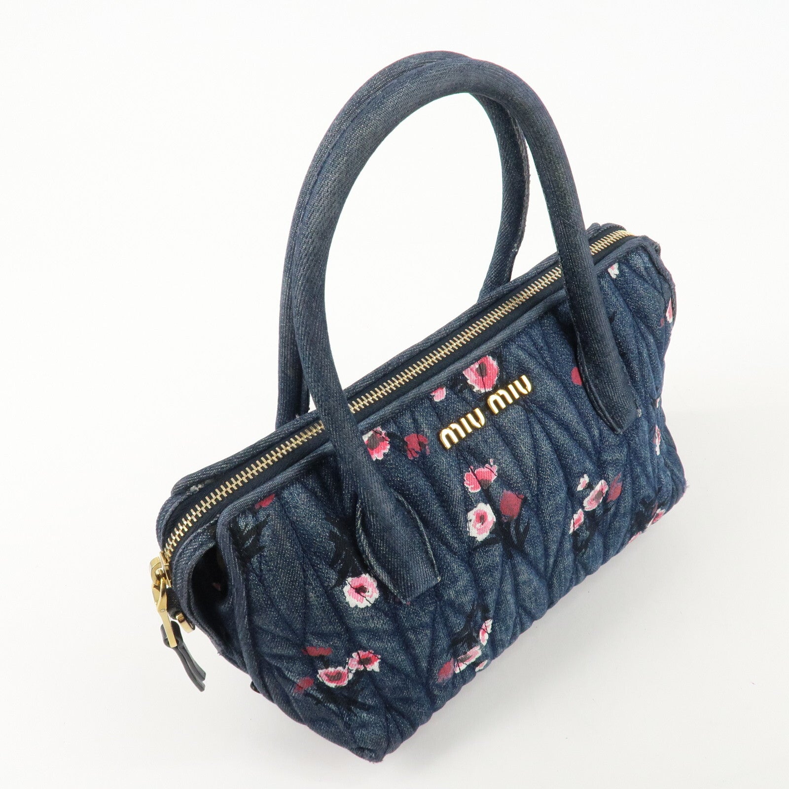 Miu Miu Matelasse Denim Leather 2Way Bag - Blue, Denim, Leather