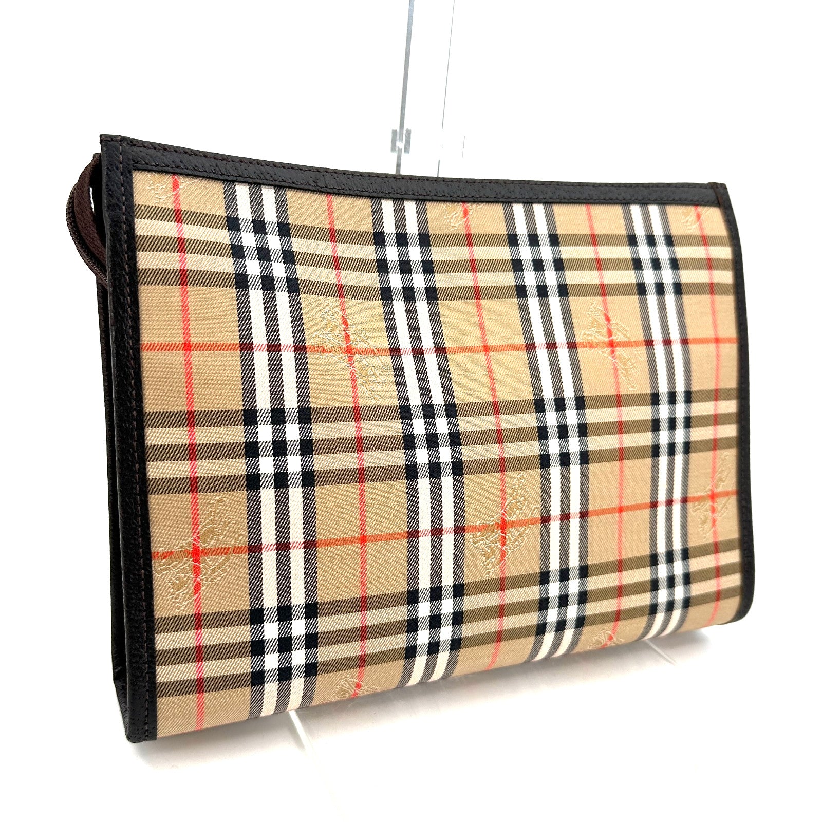 Burberry Nova Check Clutch - Brown, Leather Fabric