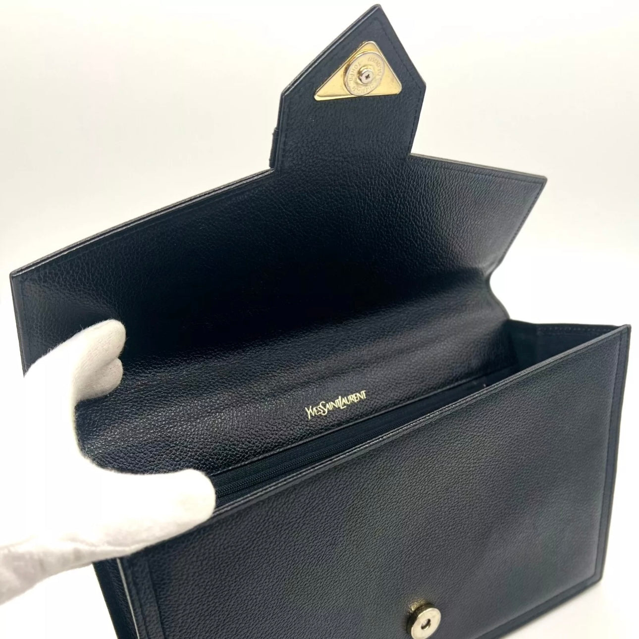 YVES SAINT LAURENT Clutch Bag Leather Black Vintage