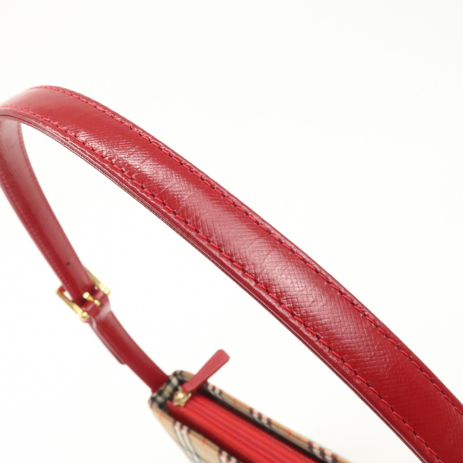 Burberry Nova Plaid Canvas Leather Shoulder Hand Bag - Red, Canvas