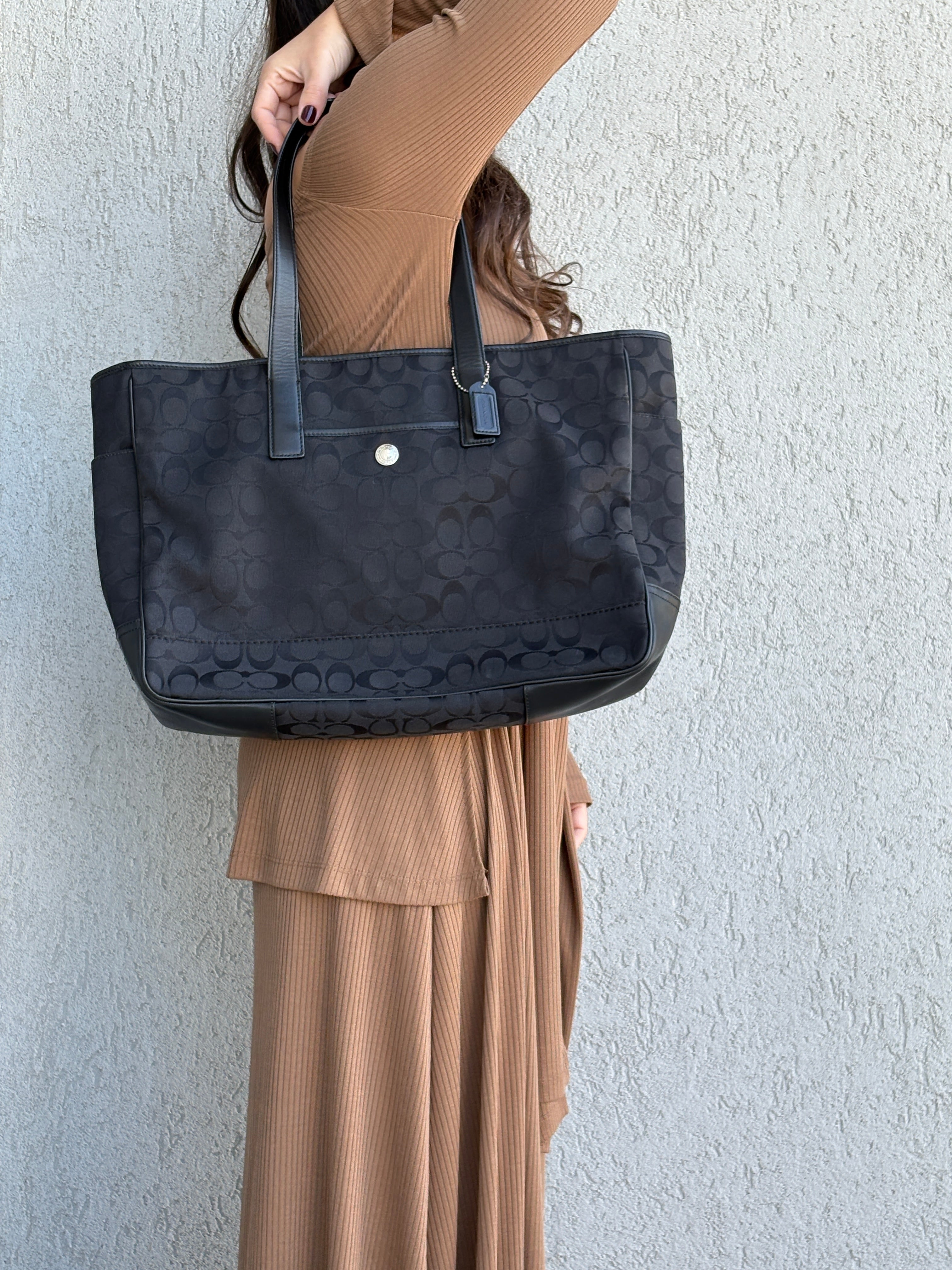 Coach Black Signature Monogram Tote Bag