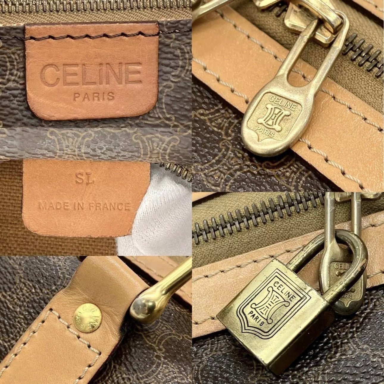 Celine 2-way Boston bag, macadam pattern, PVC, dark brown.