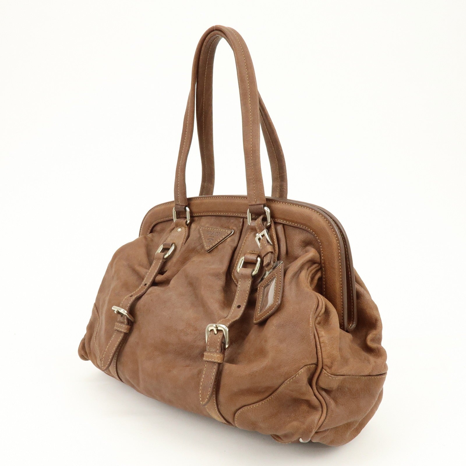 Prada Boston Hand Bag - Brown, Leather