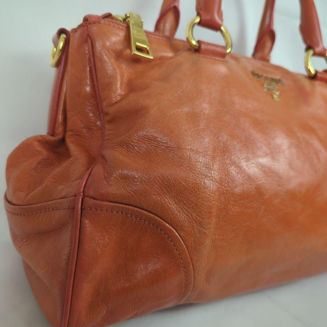 Prada Vitello Shine Shoulder Handbag - Orange, Leather