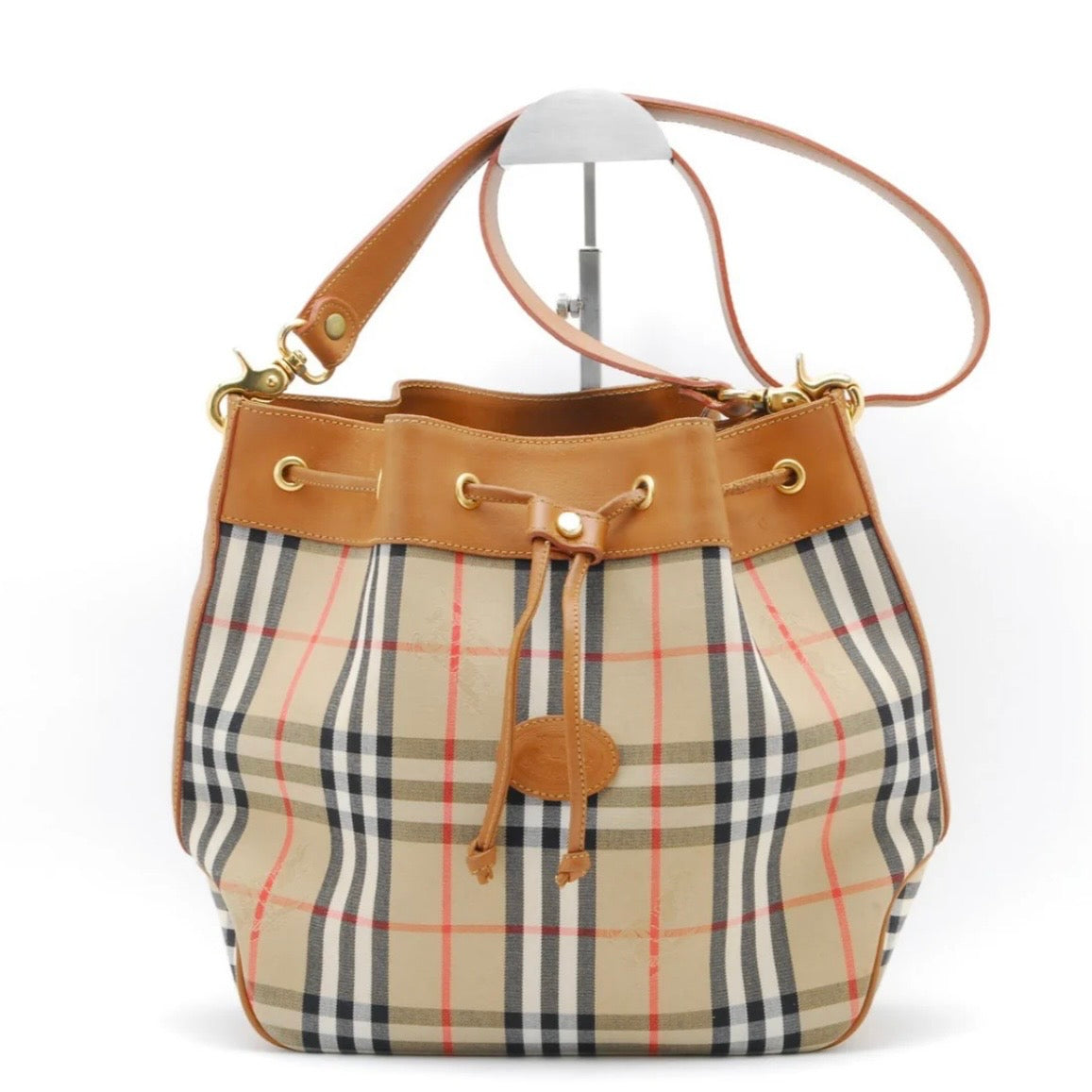 Burberry Nova Check Shadow Horse Shoulder Hand Bag - Beige, Canvas and Leather