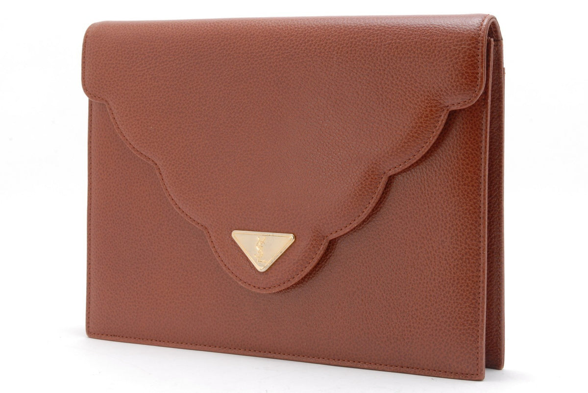 Saint Laurent Yves Saint Laurent Envelope Clutch Bag - Brown, Leather
