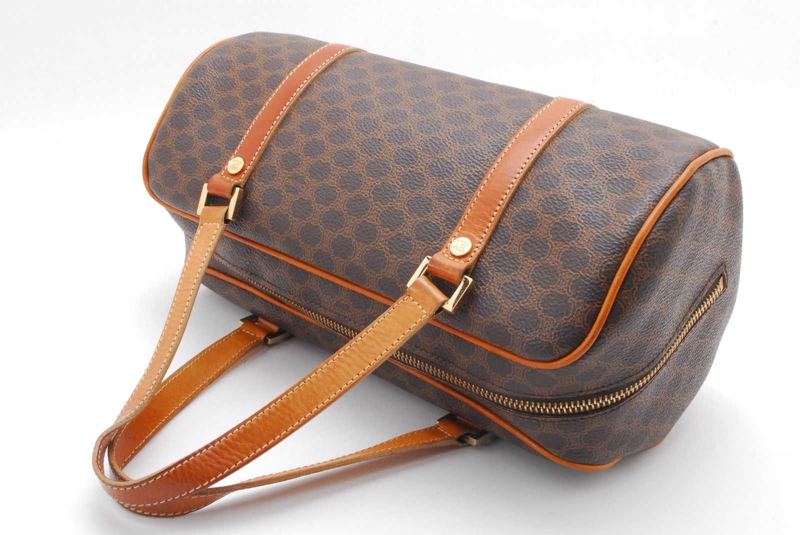Celine Macadam Boston Hand Bag - Brown, PVC Leather