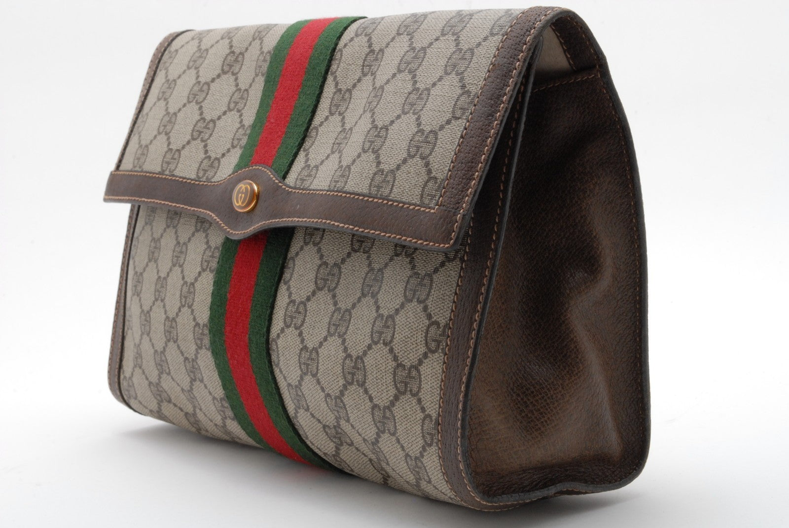 Gucci GG Supreme Web Clutch - Beige, PVC Leather