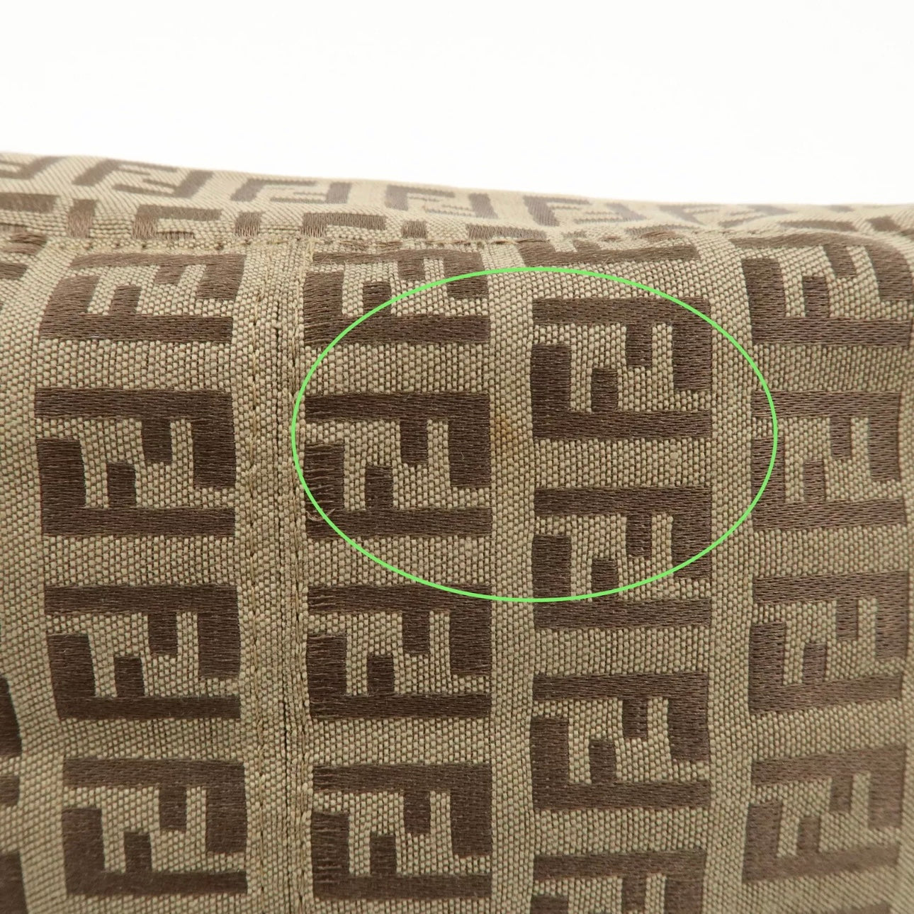 Fendi Zucchino Canvas Leather Hand Bag Beige Brown