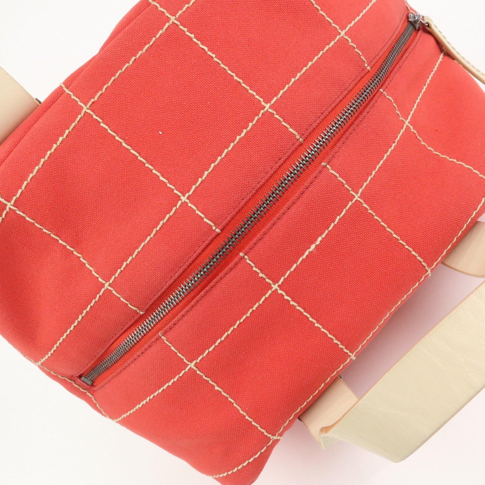 Chanel Chocolate Bar COCO Mark Hand Bag - Red, Canvas Leather