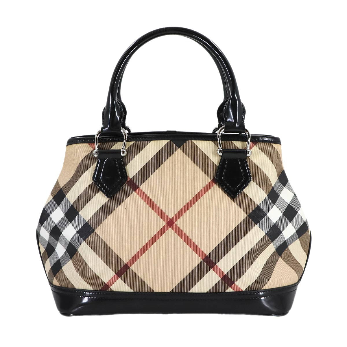 Burberry Plaid Handbag - Beige, Black, PVC, Patent leather