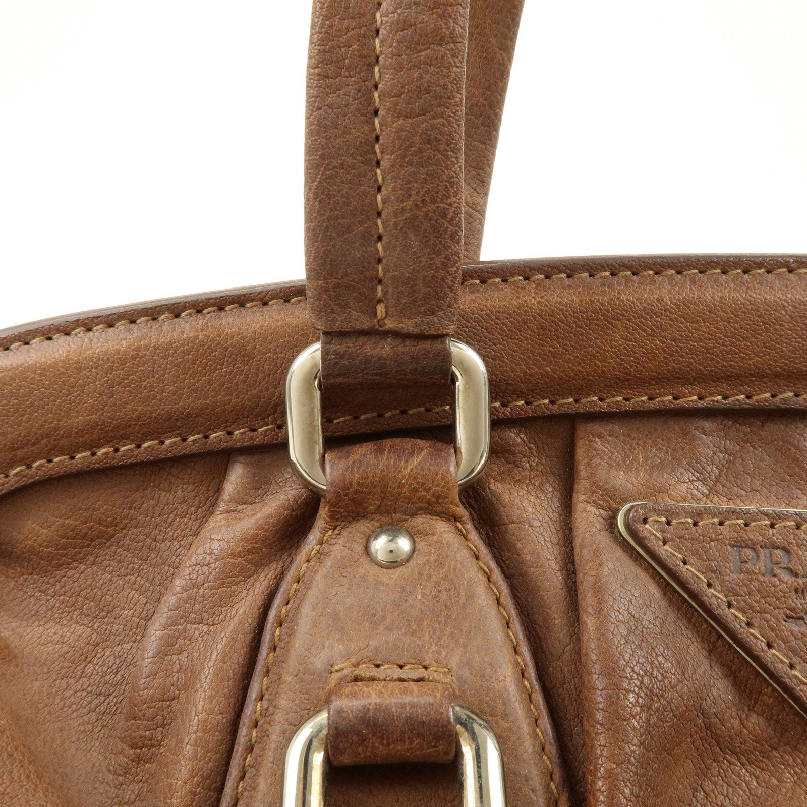 Prada Boston Hand Bag - Brown, Leather