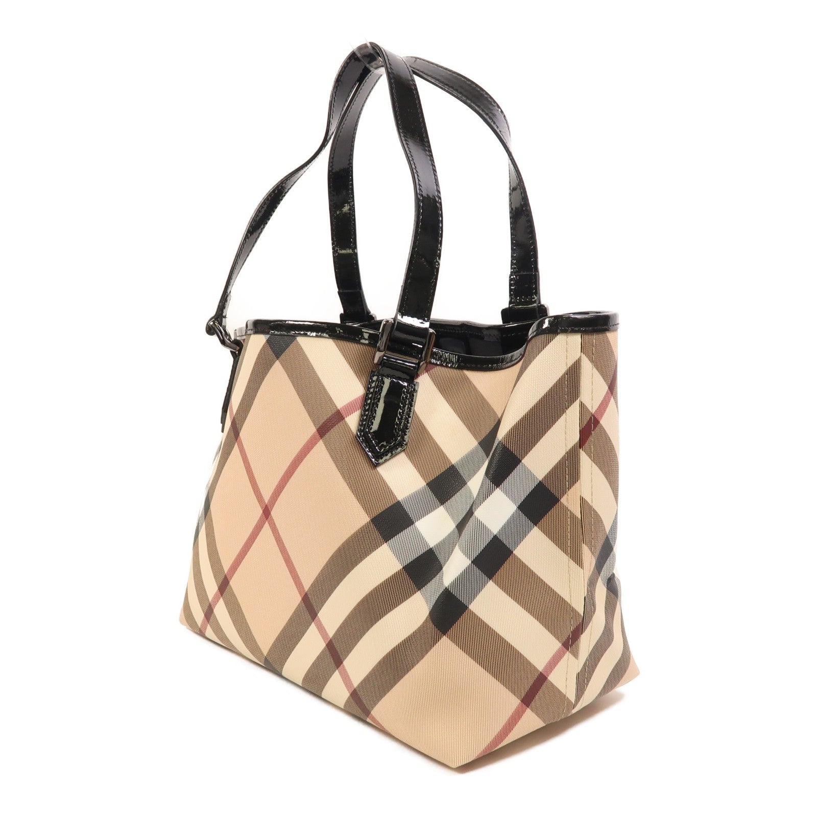 Burberry Shoulder Bag - Beige/Black, Coated Canvas/Patent Leather