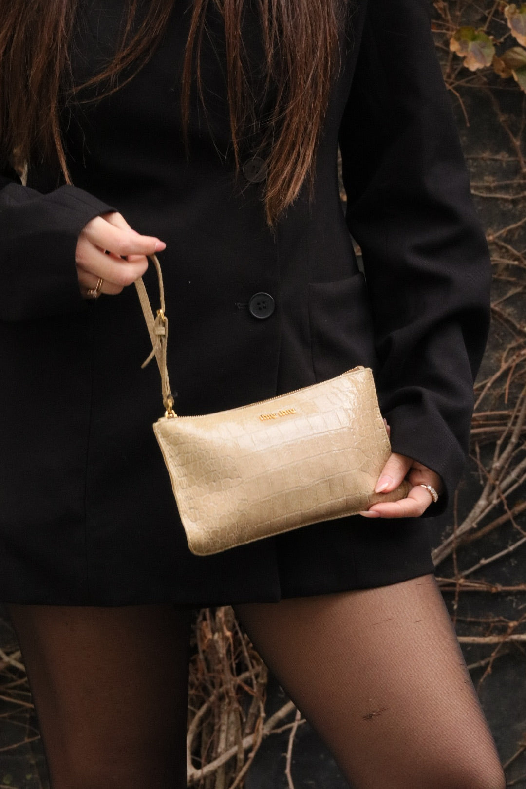 Miu Miu Beige Embossed Croco Leather Clutch