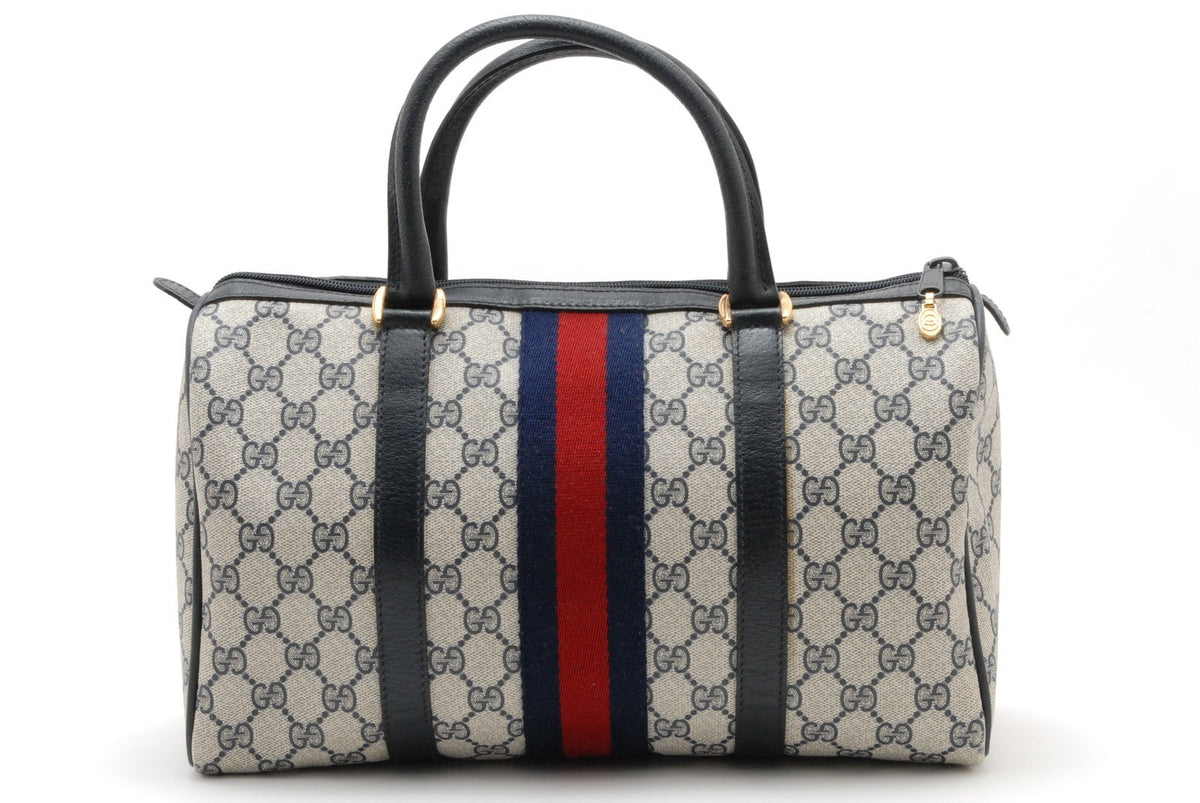 Gucci Vintage GG Supreme Sherry Line Web PVC Boston Hand Bag - Brown, PVC