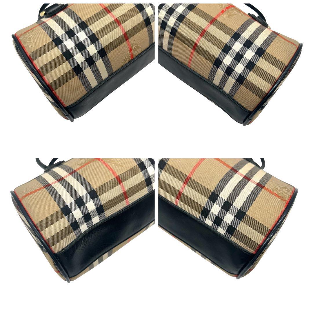 Burberry Nova Check Cylindrical Hand Bag - Black x Beige, Canvas and Leather