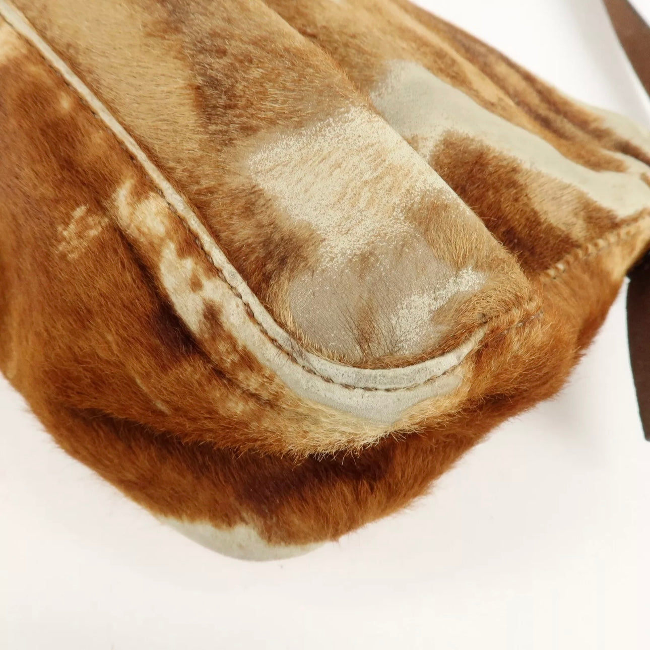 FENDI Calf Leather Shoulder Bag Brown Beige