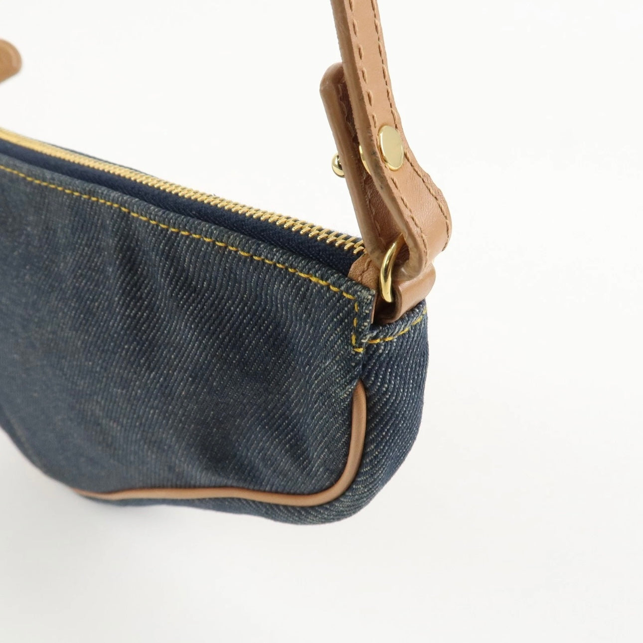 Christian Dior Saddle Pouch Denim Leather Hand Bag Shoulder Bag Indigo