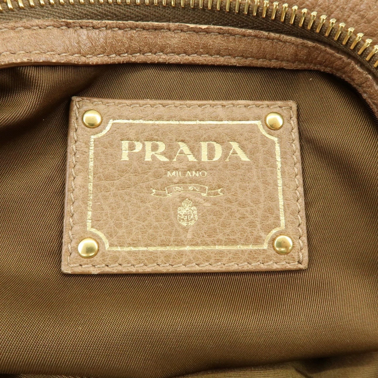 PRADA Leather Shoulder Bag Hand Bag Light Brown