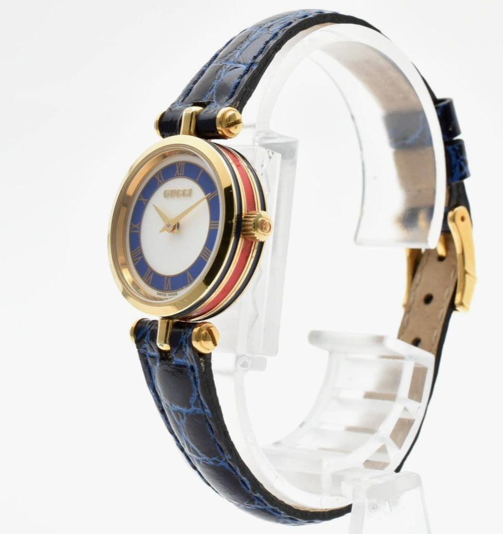 Gucci 2000L Watch - White, Gold, Blue, Stainless Steel, Leather