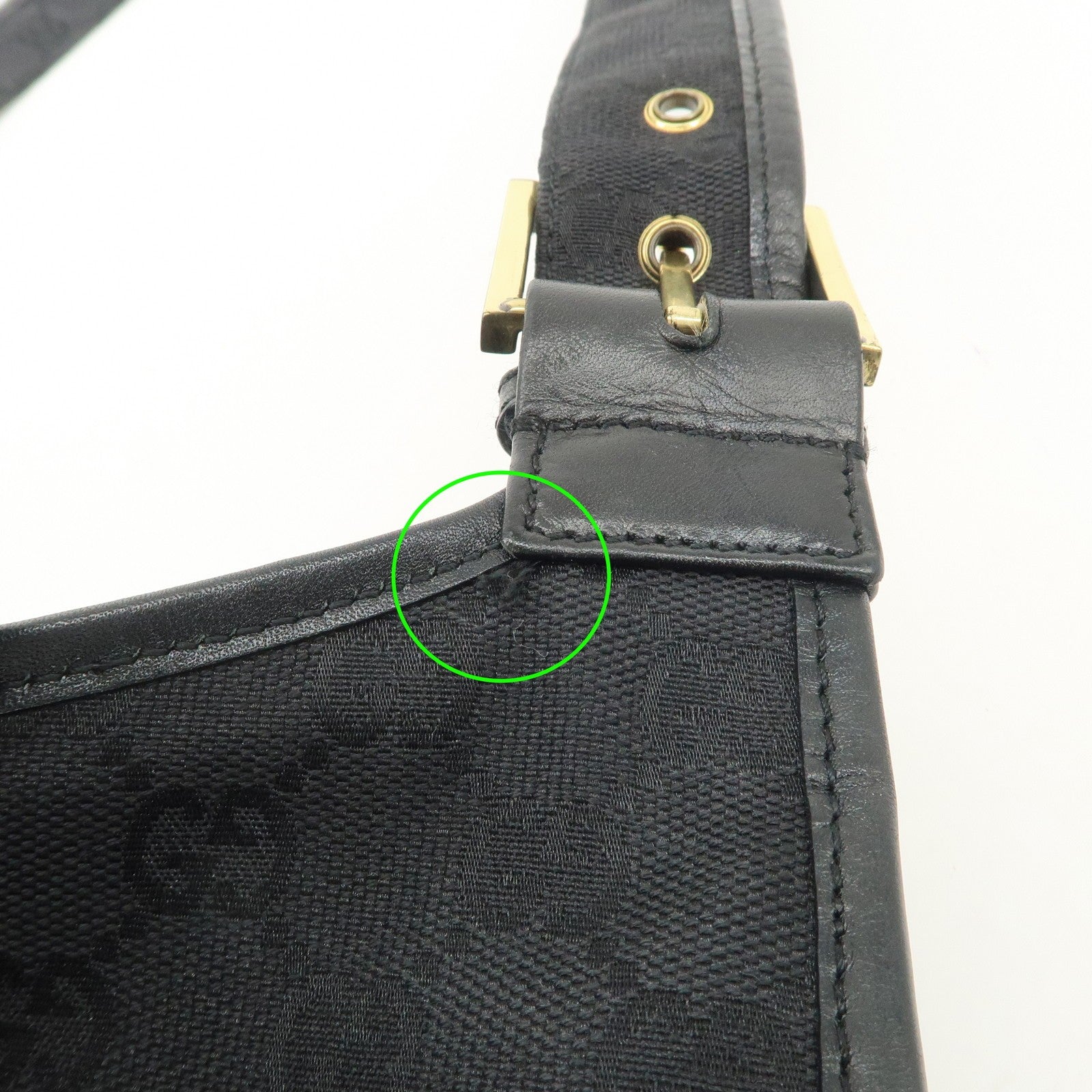 Gucci GG Canvas Leather semi Shoulder Bag - Black, Canvas