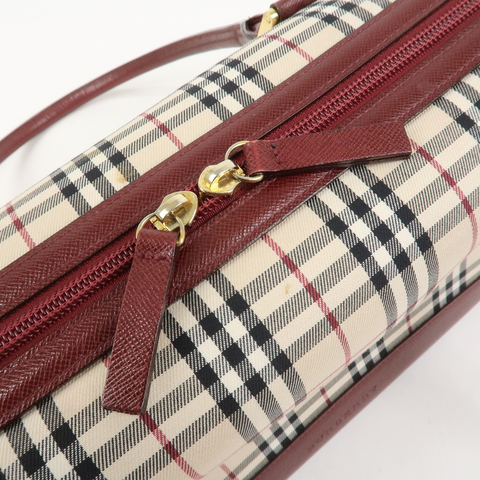 Burberry Nova Plaid Shoulder Hand Bag - Beige Bordeaux, Canvas Leather