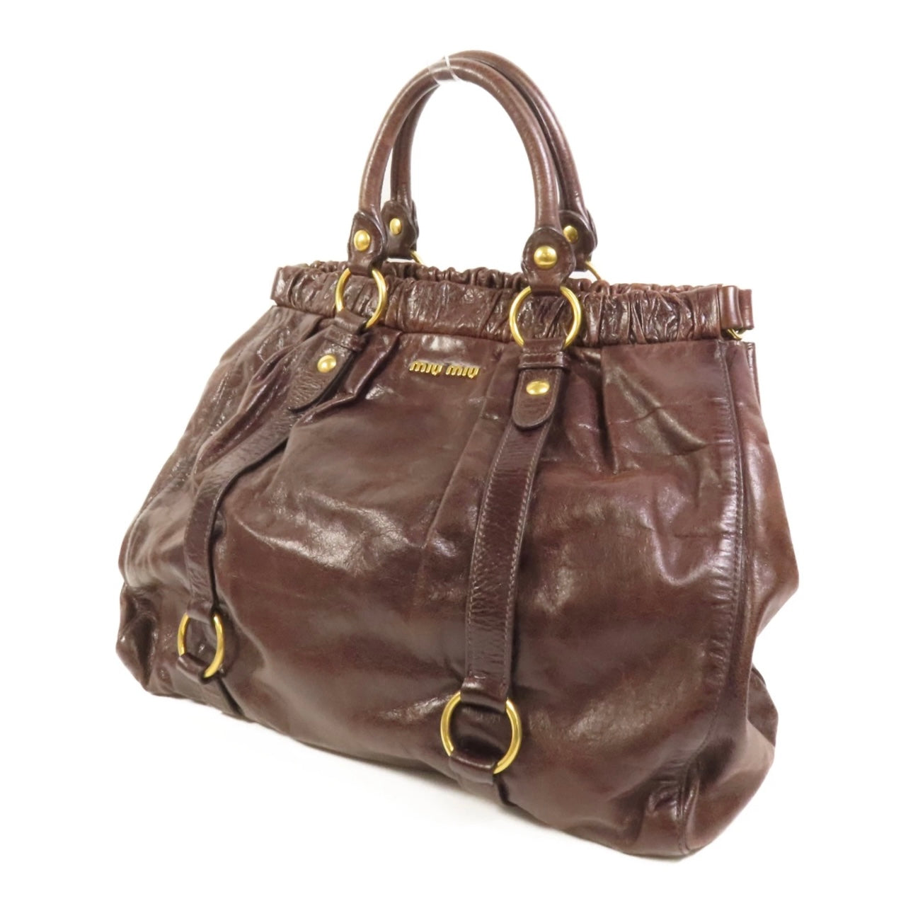 Miu Miu GHW Vitello Lux Handbag Calfskin Leather Brown
