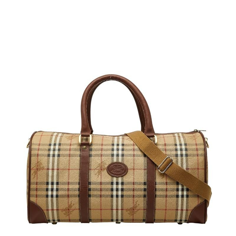 Burberry Nova Check Shadow Horse Boston Bag - Beige, PVC Leather