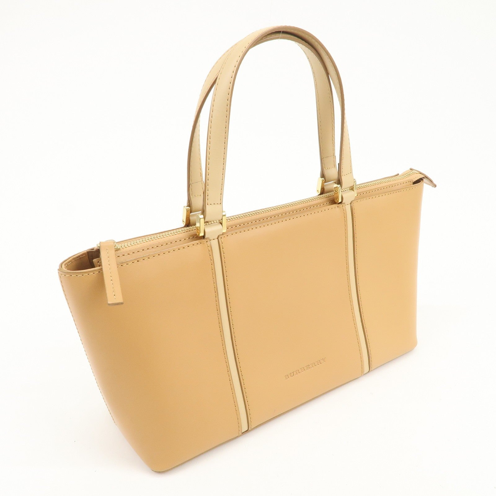 Burberry Nova Plaid Logo Hand Bag - Light Brown, Leather